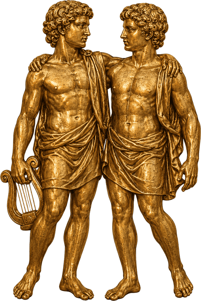 Gemini — sculptural gold figure of the sign