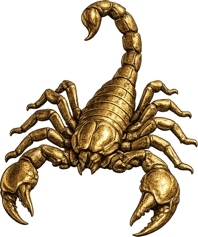 Scorpio — sculptural gold figure of the sign